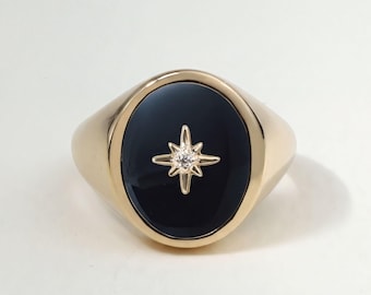 ヴィンテージ 9ct ゴールド オニキス シグネット リング - Etsy 日本
