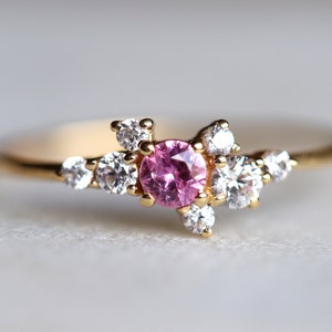 Pink Sapphire Engagement ring, sapphire engagement ring, Cluster engagement ring, Cluster ring, Sapphire and Diamond ring, Birthstone ring