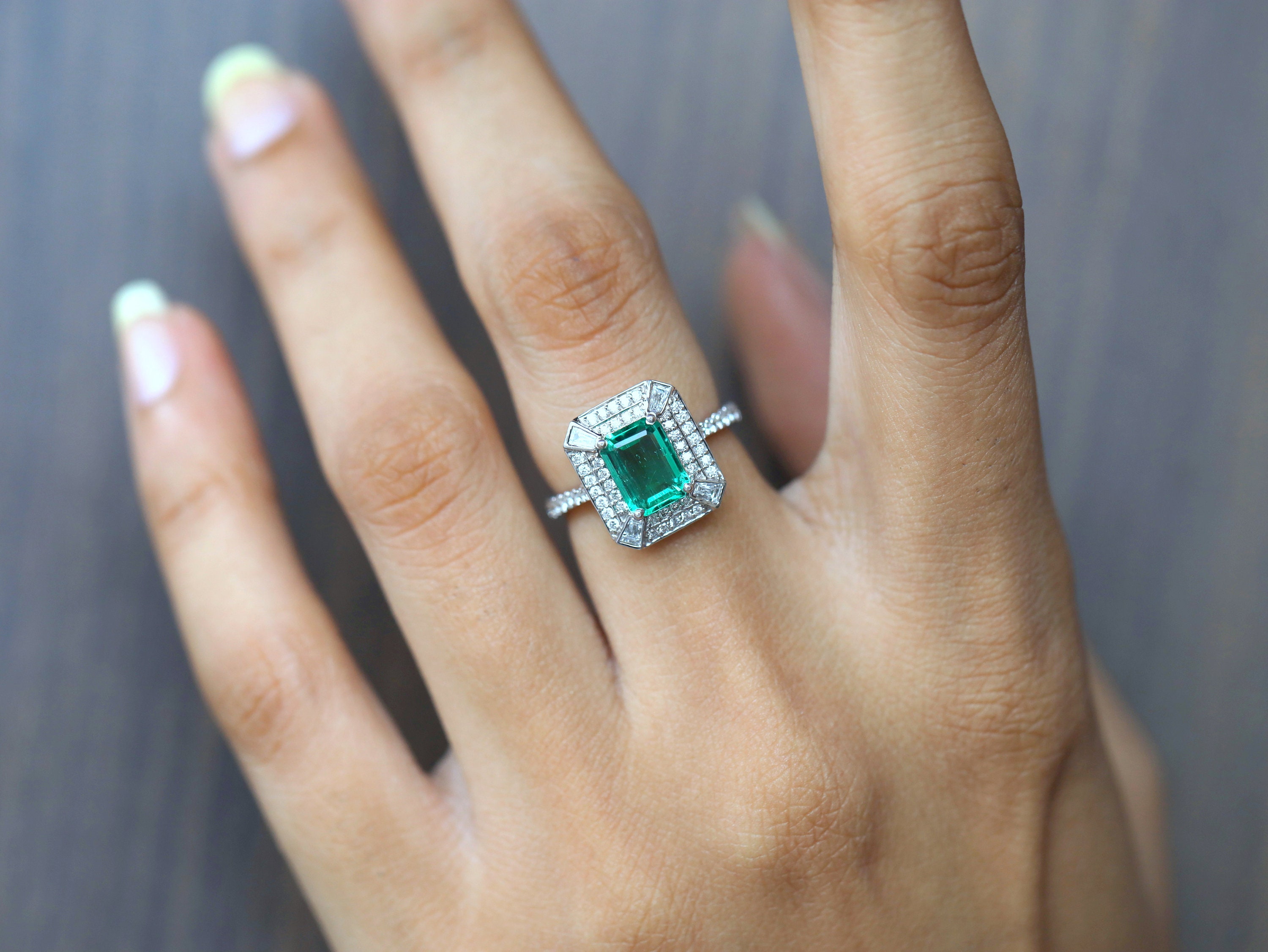 1.5ct Green Emerald Engagement Ring Emerald Ring Emerald Etsy