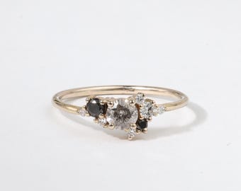 Salz und Pfeffer Diamant Cluster Verlobungsring, 14K Gelbgold