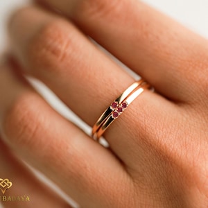 Red Ruby Stacking Ring: Dainty Gold Band for Everyday Wear