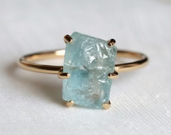 Raw Aquamarine Ring | 14K Gold, March Birthstone, Handmade