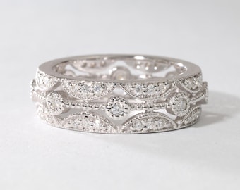 Art Deco Natural Diamond Full Eternity Band, 14K Gold Wedding Ring