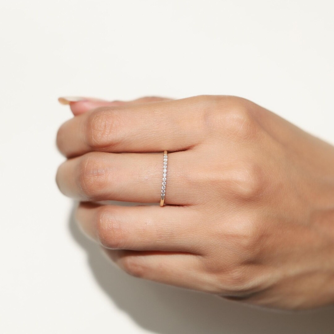 Thin Diamond Half Eternity Ring | Solid Gold Wedding Band - Etsy