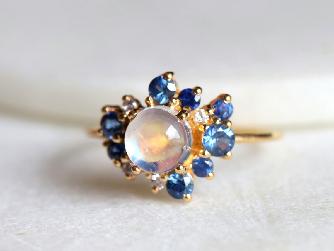 Moonstone sapphire cluster ring Moonstone engagement ring Etsy