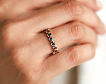 14k Solid Gold Blue Sapphire Eternity Ring | September Birthstone Wedding Band
