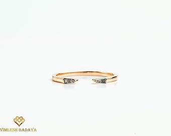 Adjustable 14k Gold Salt & Pepper Diamond Baguette Ring