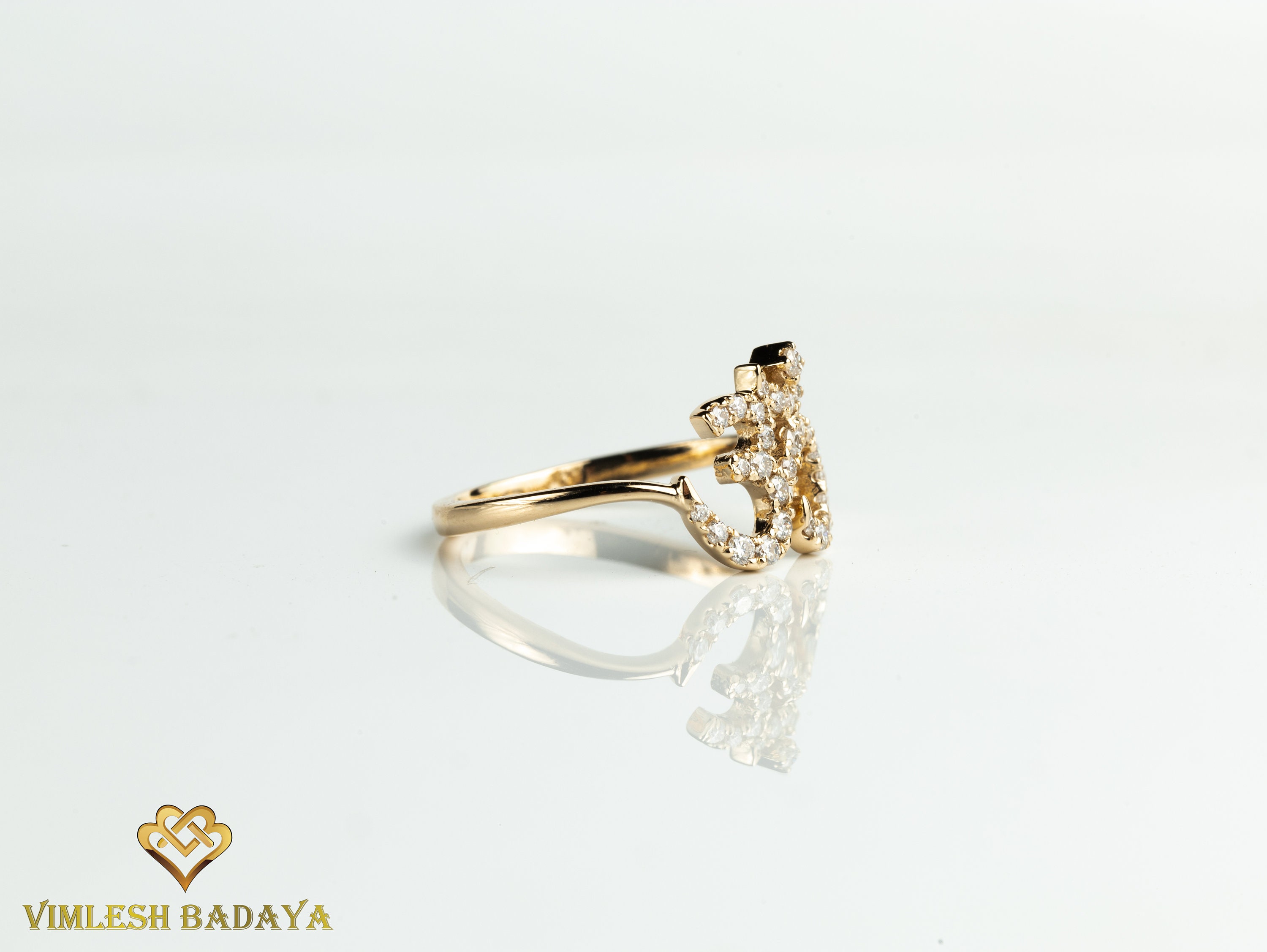 Diamond Om Ring in Solid Gold, Gold Om Ring, Om Ring With Diamond Om Ring in Solid Gold, Gold Om Ring, Om Ring With