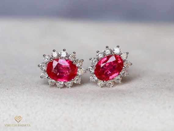 2 Carat Oval Cut Red Ruby Stud Earrings Ruby Studs July