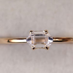 Raw Herkimer Diamond Ring - Dainty 14K Gold Pinky Birthstone