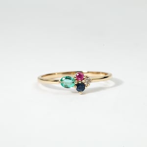 Emerald Ruby Sapphire Ring: Minimalist Gold or Sterling Silver