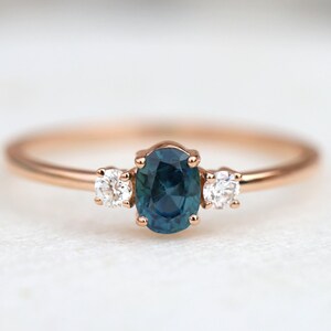 Montana Sapphire Engagement Ring | Peacock Green Sapphire Ring | Solid Gold Statement Ring, Anniversary Promise-Green Sapphire Ring