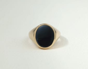 Ovale zegelring van zwarte onyx | Dikke 14k goldfill, uniseks