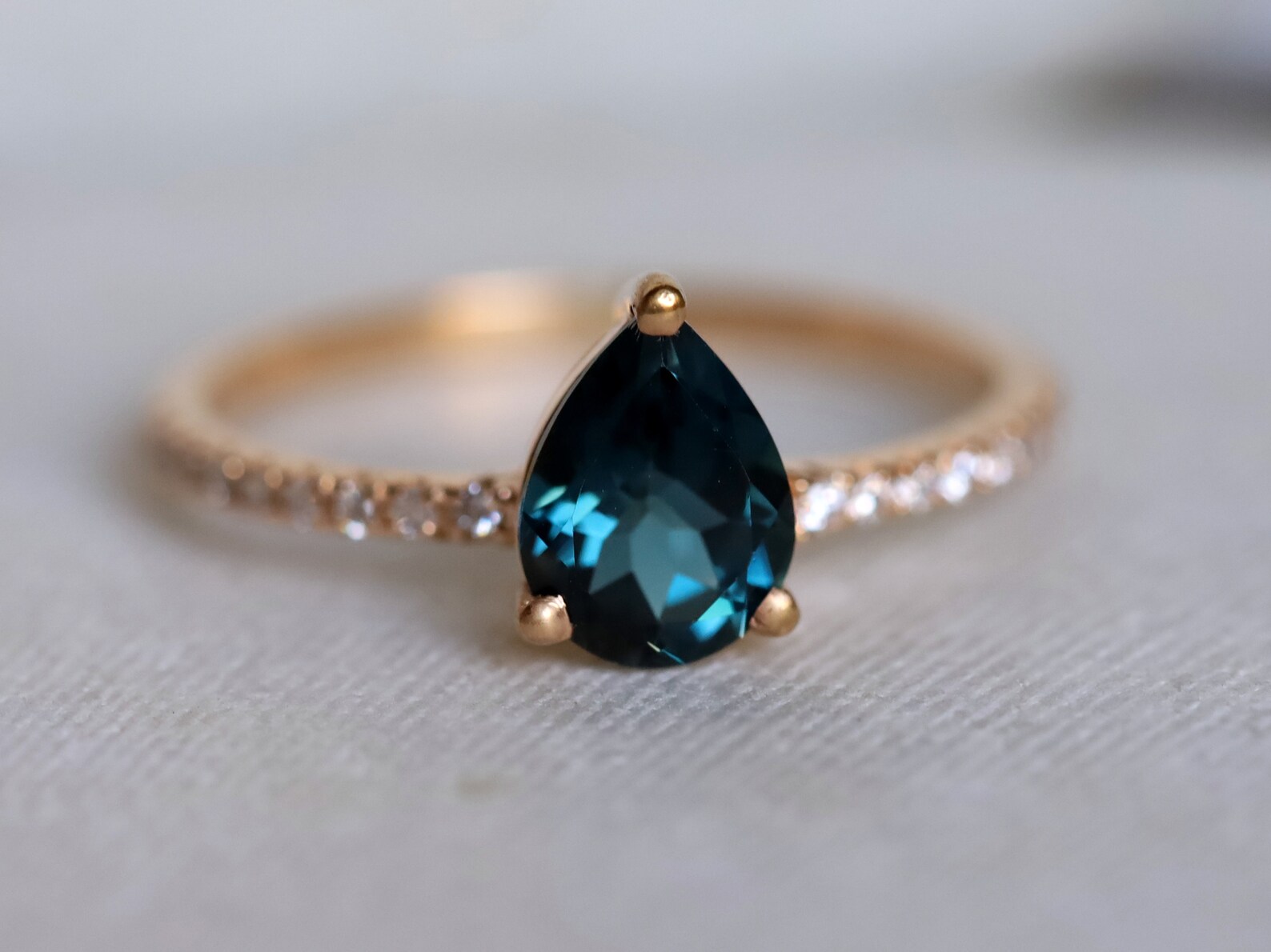 London Blue Topaz Engagement Ring, Pear Cut, Solid Gold, December ...