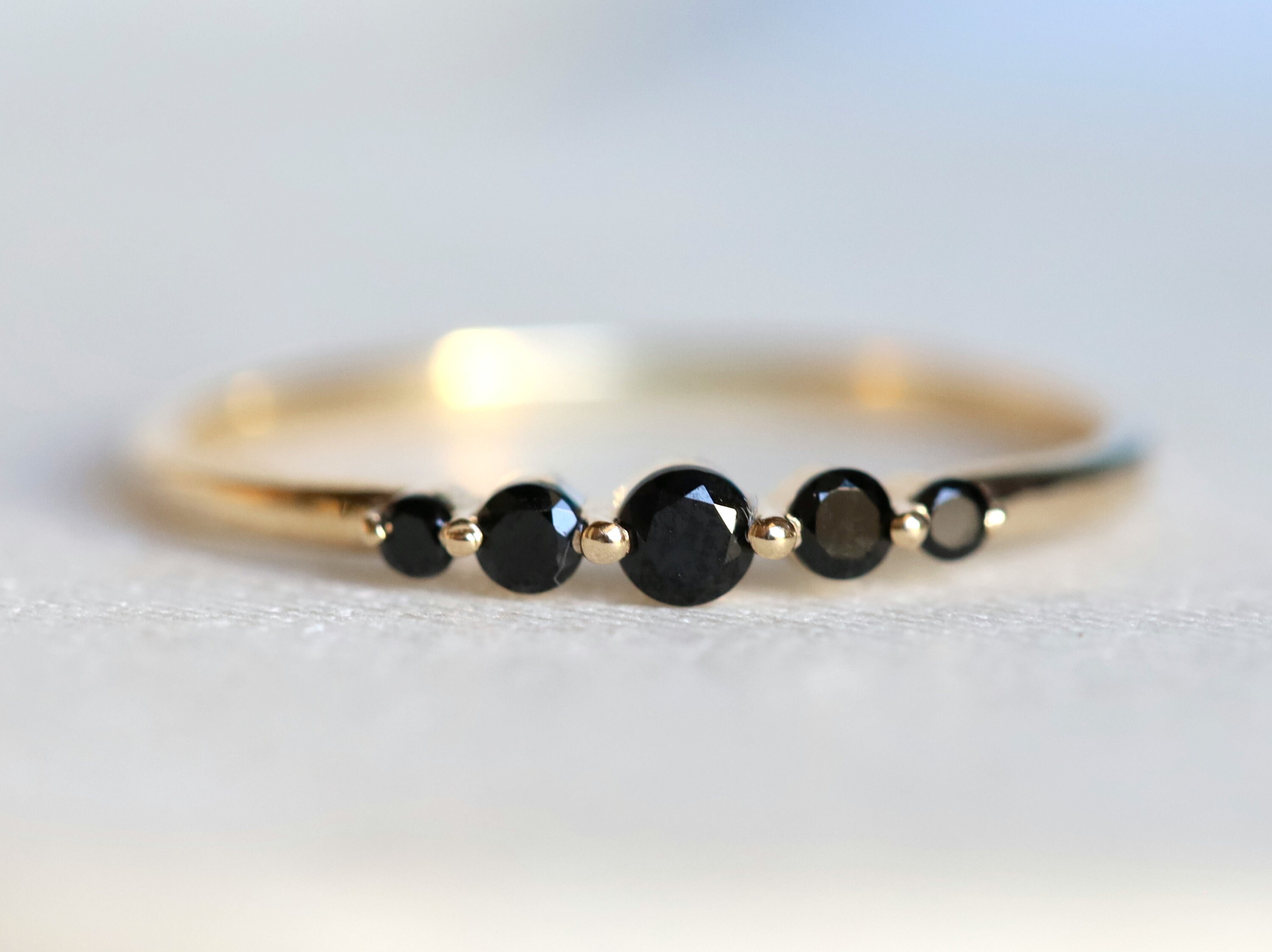 Black Diamonds Ring Diamond Stacking Ring Minimalist Black - Etsy