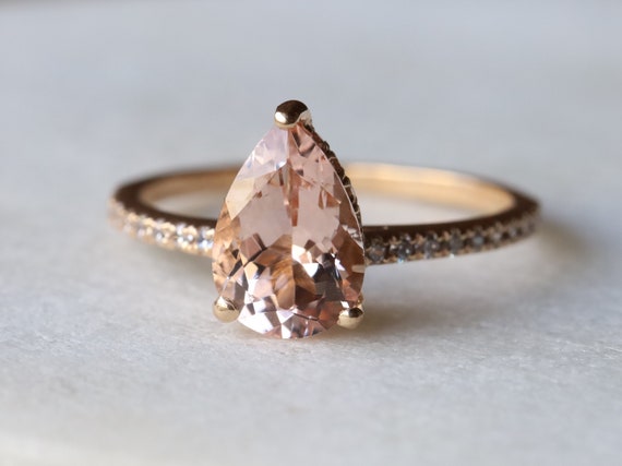 2 Carat Morganite Engagement Ring Diamond Ring Pear Cut
