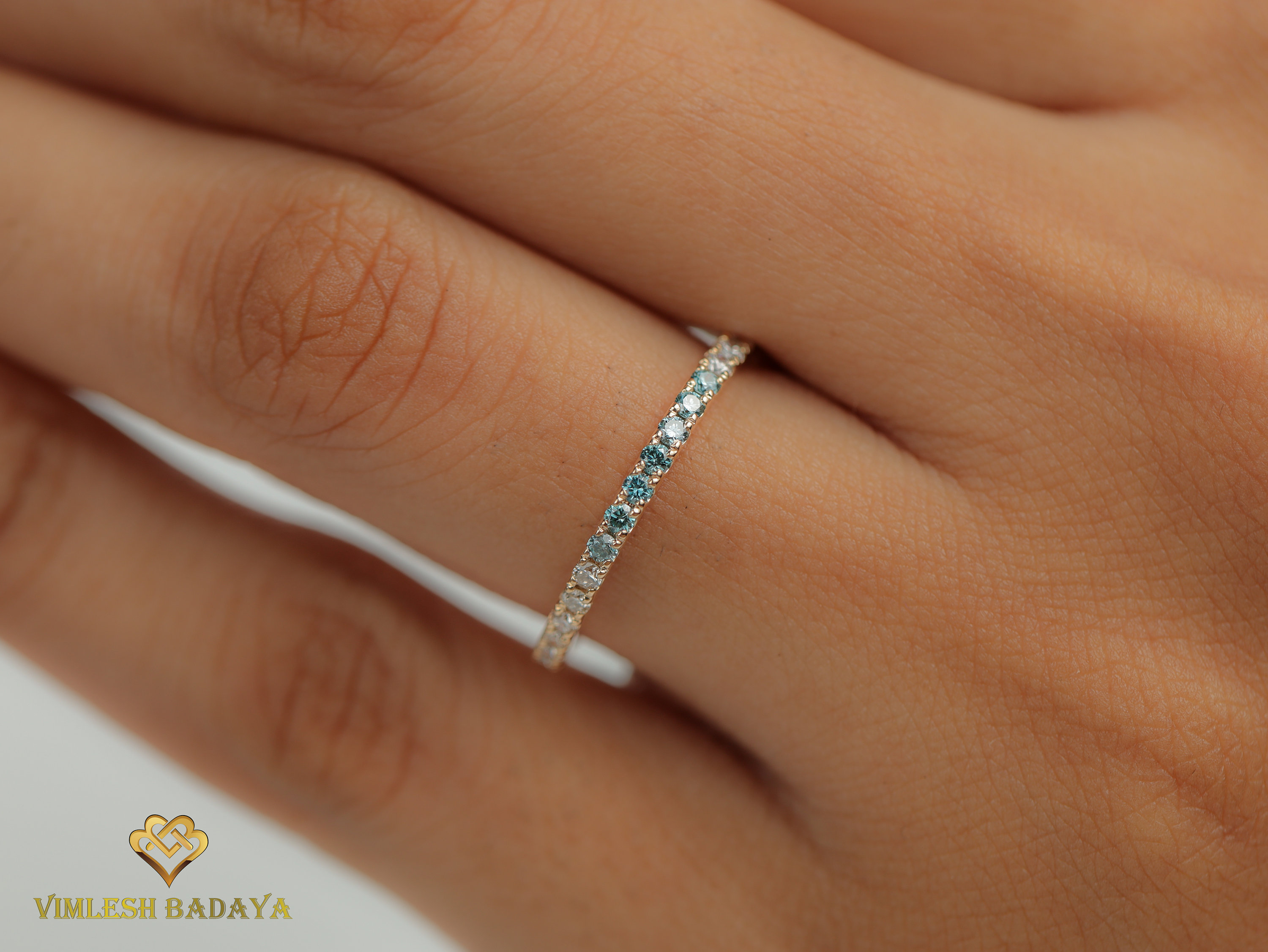 Blue diamond cheap wedding band