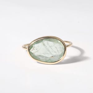 Rose Cut Aquamarine Ring Bezel Set Minimalist Ring in 14k Solid Gold | March Birthstone Stacking Ring | Promise Gift for Her Anniversary