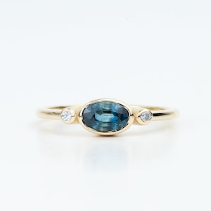 Montana Sapphire Oval Bezel Set Engagement Ring | Solid Gold Minimalist Ring | September Birthstone Stacking Ring | Anniversary Gift for Her