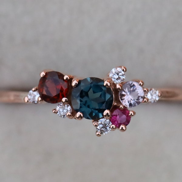 London blue topaz ring - Cluster ring - Topaz Engagement ring - Cluster engagement ring - Garnet ring - Diamond sapphire ring - Ruby diamond