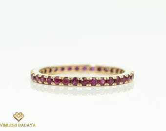 Dainty 14k Gold Ruby Wedding Ring, Anniversary Band