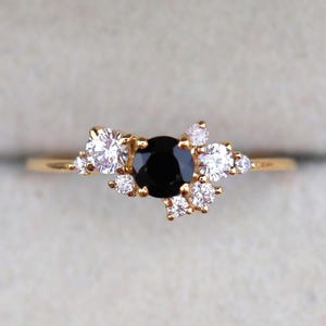 IGI Certified Black Diamond Cluster Ring, 14K Gold Anniversary Jewelry