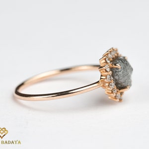 Raw Gray Diamond Engagement Ring, Rough Diamond Halo ring, Unique Proposal Ring in Gray Diamond halo ring, 2 carat Diamond, Rough diamond image 7