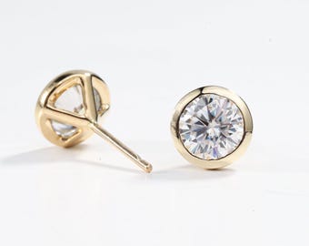 2 Ct Lab Grown Diamond Stud Earrings | Solid Gold Push Back or Screw Back Wedding Earrings | Gifts for Mom Women | Anniversary Gift