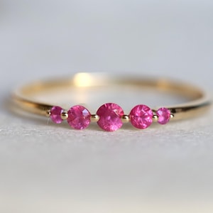 Dainty Ruby Stacking Ring - Five Natural Stones in Gold