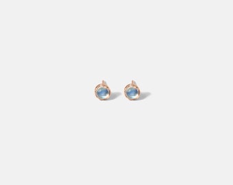 14k Solid Gold Moonstone Stud Earrings, Minimalist Round Studs