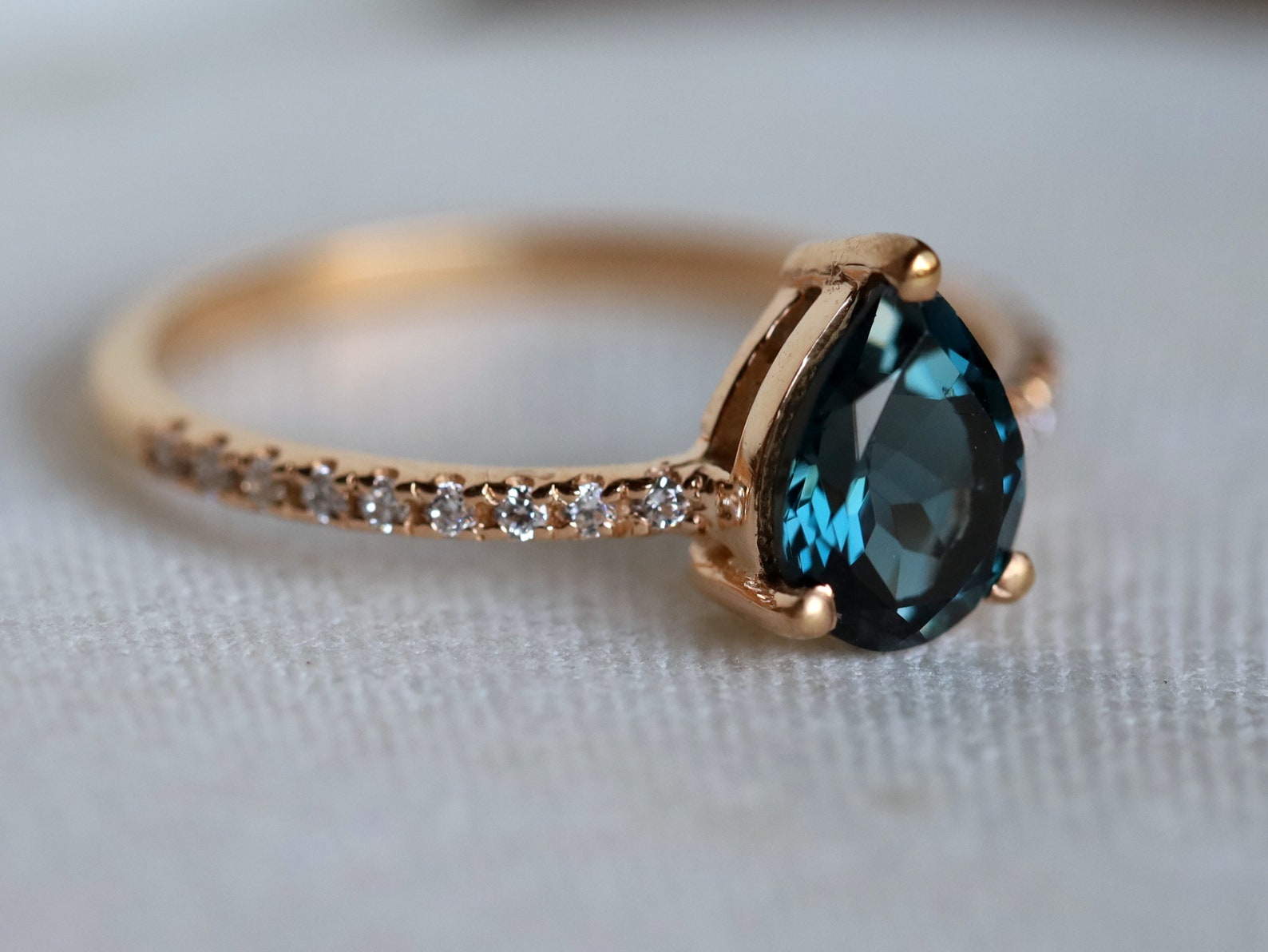 London Blue Topaz Engagement Ring, Pear Cut, Solid Gold, December ...