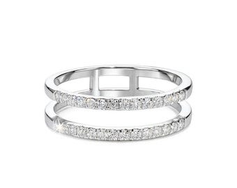 14K White Gold Lab Grown Diamond Double Band Ring, Minimalist Stacking Ring