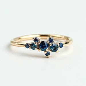Dainty 14K Gold Blue Sapphire Cluster Ring | September Birthstone