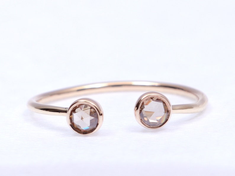 Dual rose cut diamond ring 9k/14k/18k dual rose cut diamond ring Gold dual diamond ring Dainty Diamond Ring Stacking Diamond Ring image 4
