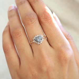 Raw Gray Diamond Engagement Ring, Rough Diamond Halo ring, Unique Proposal Ring in Gray Diamond halo ring, 2 carat Diamond, Rough diamond image 3