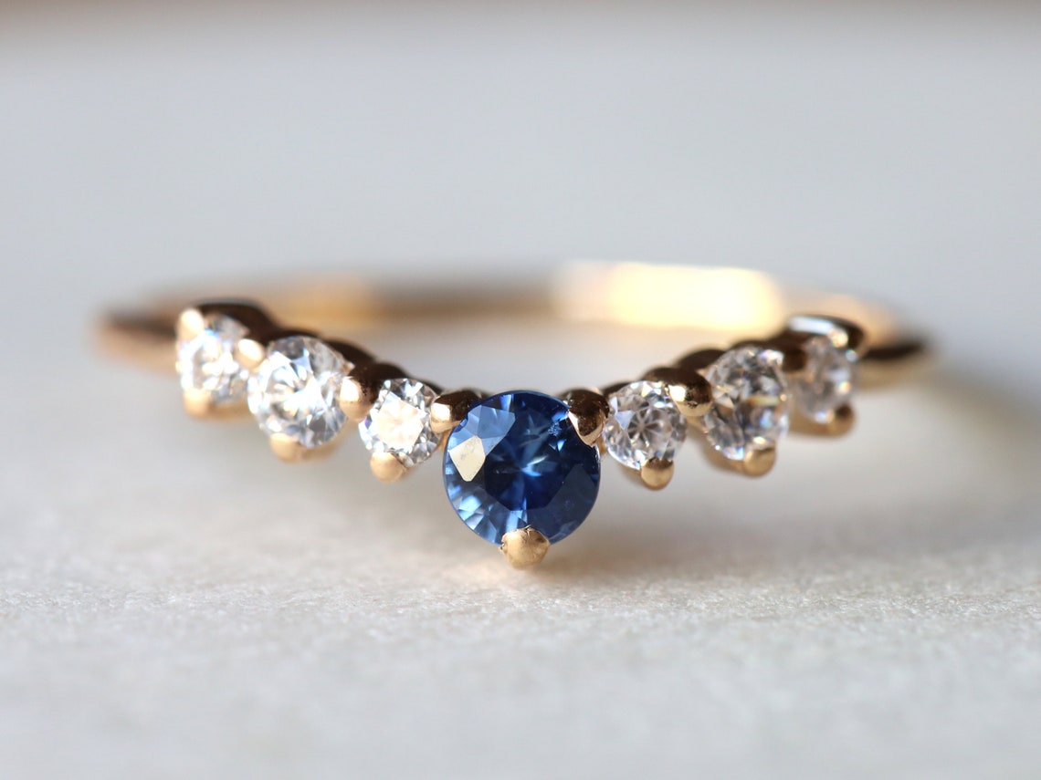 Curved Wedding Band Diamond Wedding Band Sapphire Wedding Etsy