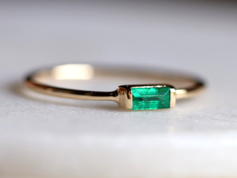 Emerald Baguette Stacking Ring, Emerald Ring, Baguette Stacking Ring, Baguette ring, dainty ring, May Birthstone, Stacking Ring 