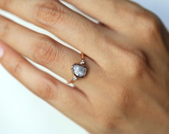 Gold Raw Diamond Engagement Ring | 2 Carat Rough Stone Jewelry