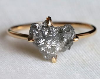 Raw Diamond Engagement Ring, Salt and Pepper, 14K Gold (2 Carat)