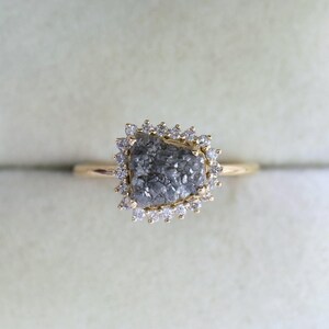 Diamond Halo Ring: Raw Gray Stone (2 Carat, Solid Gold Options) image 2