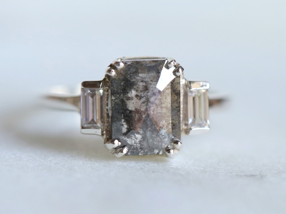 2 carat diamond ring Salt and pepper diamond Gray diamond Etsy