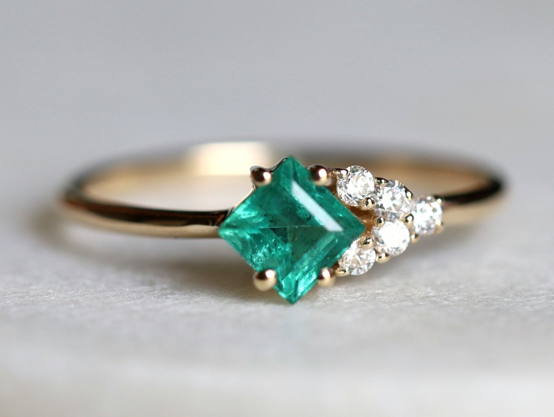 Cluster Ring Emerald Cluster Ring Engagement Ring Cluster - Etsy