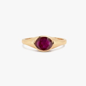 IGI Certified 2CT Ruby Signet Ring | 14K Solid Gold Oval Engagement