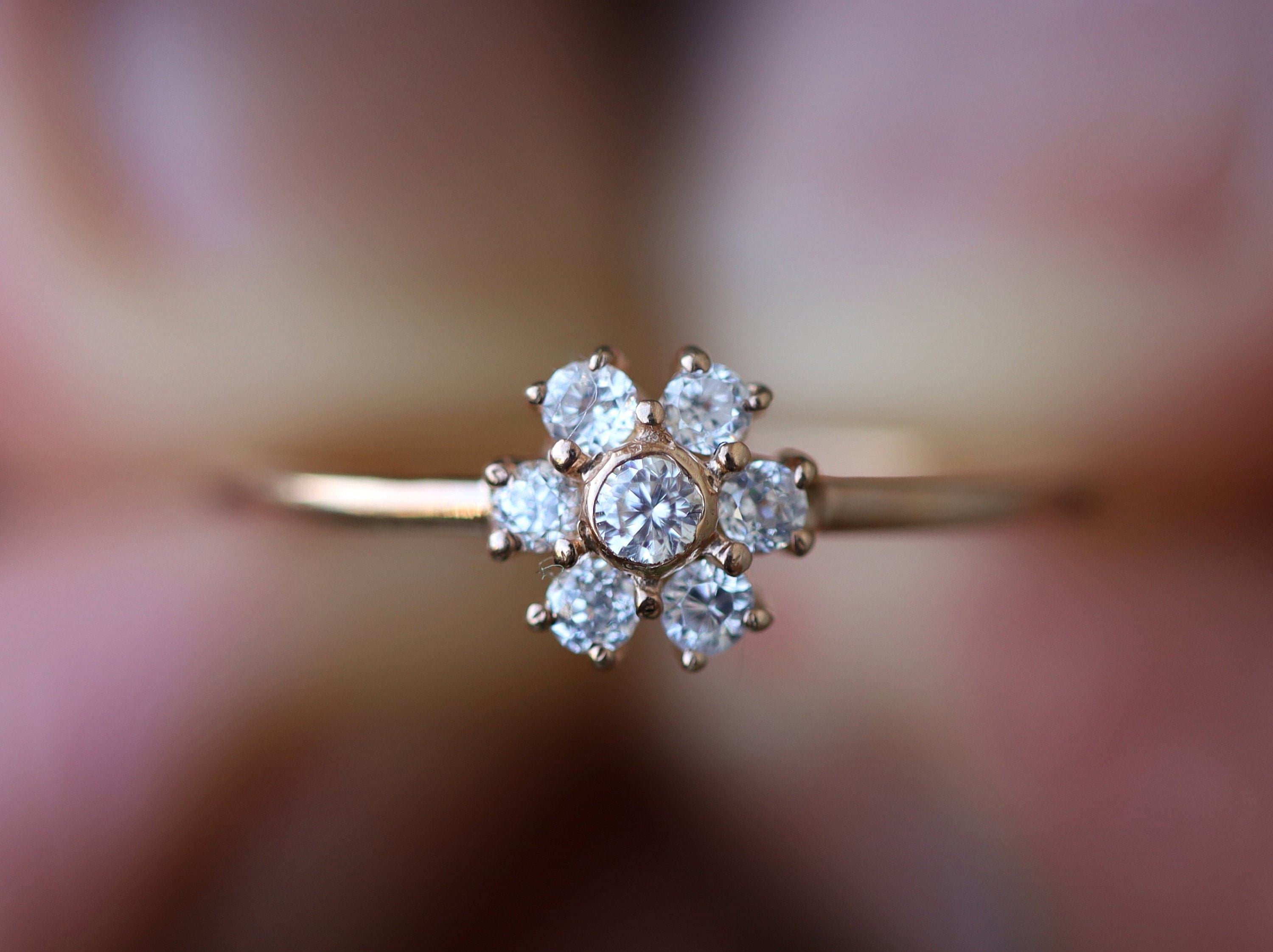 Buy Diamond Floral Cluster Ring 18k White Gold, Flower Diamond Ring, Daisy  Ring Online in India - Etsy