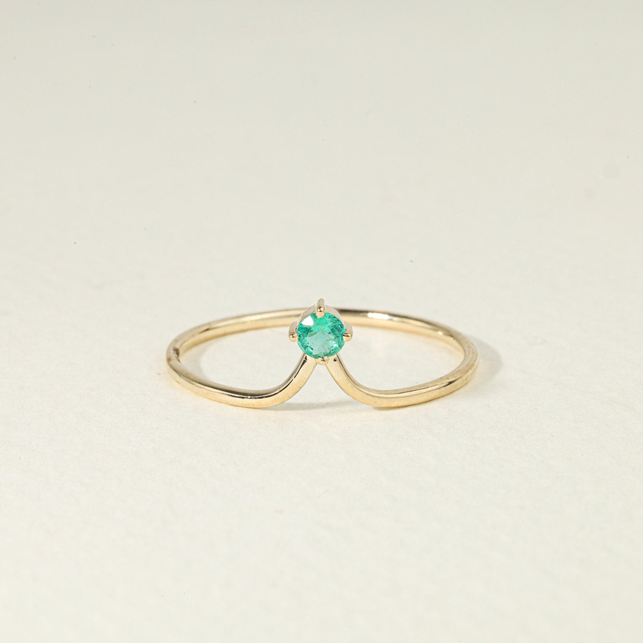 Dainty Emerald Stacking Ring | Minimalist Gold Band - Etsy