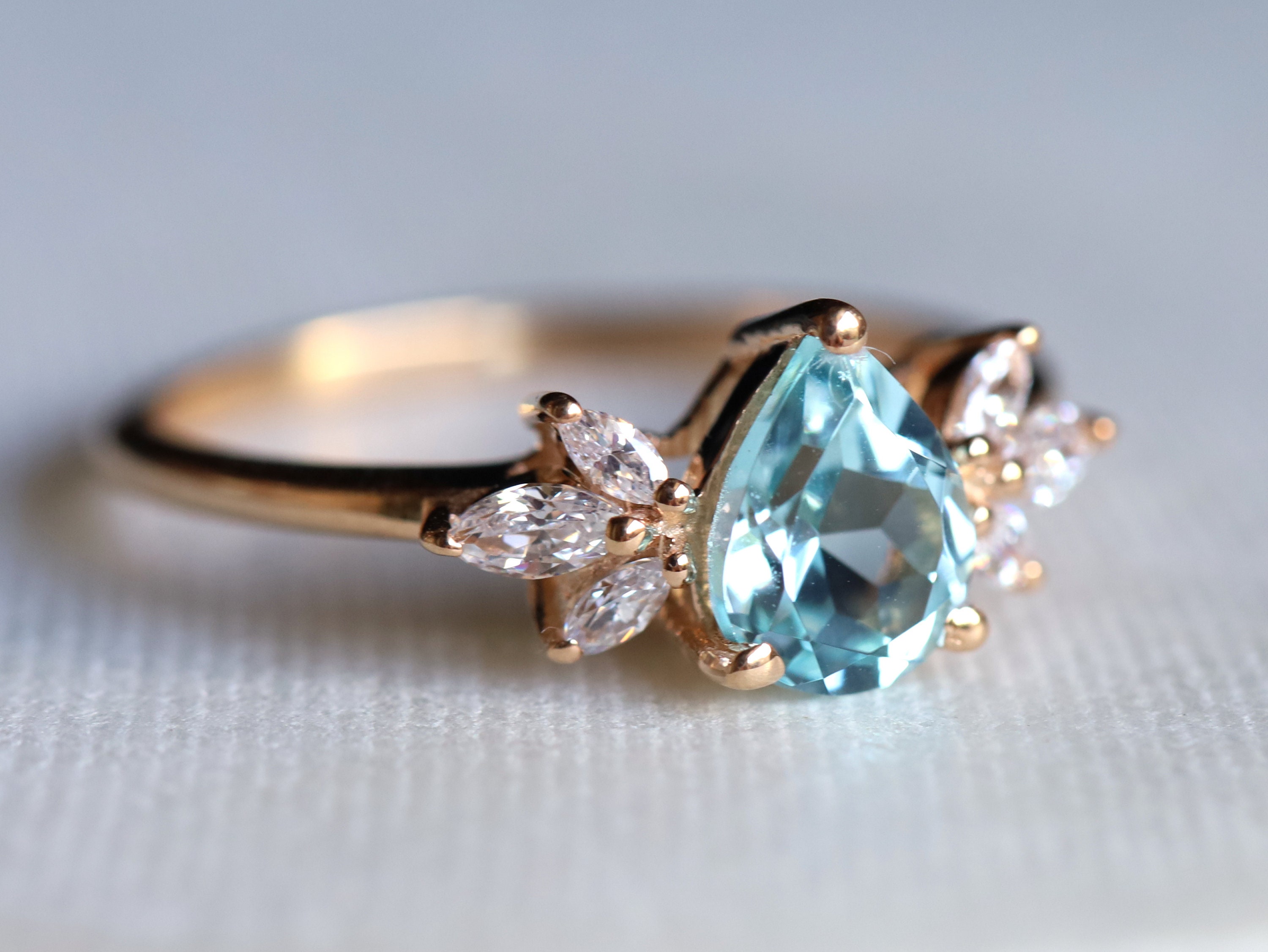 Aquamarine engagement ring Twig leaf engagement ring pear Etsy
