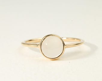 White Moonstone Solitaire Ring - Gold Bezel, Stacking Style