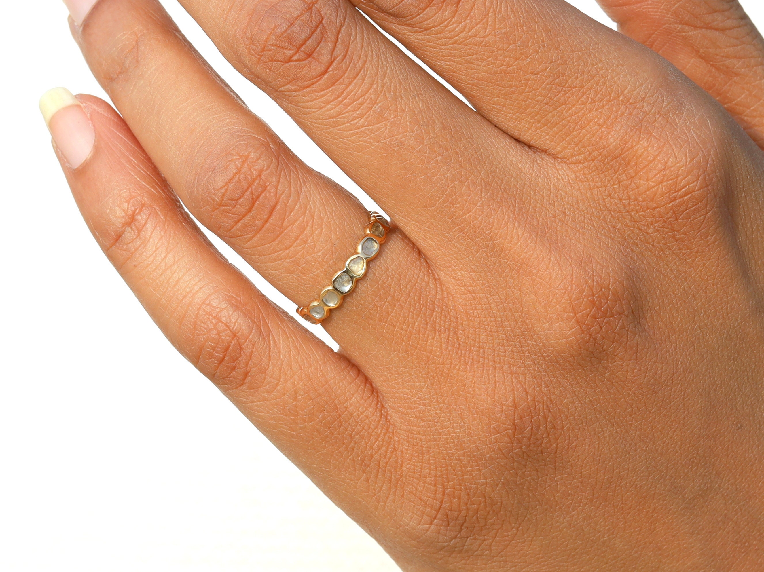 Rose Cut Diamond Wedding Band Thin Diamond Band Sliced Diamond