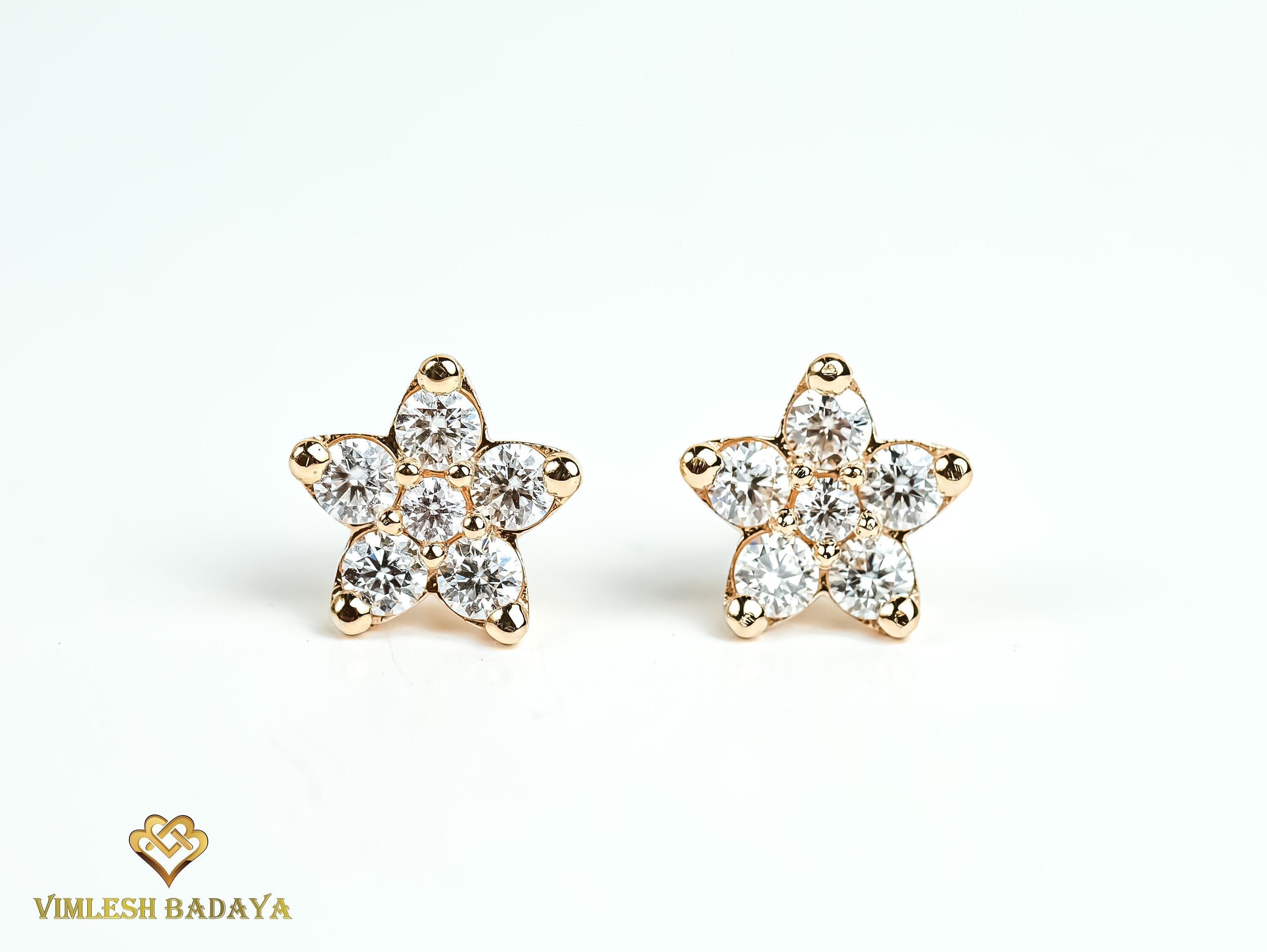 IGI Certified 1.7 TCW Flower Diamond Stud Earrings, 14K