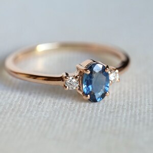 Three Stone Sapphire Engagement Ring Blue Sapphire Engagement - Etsy